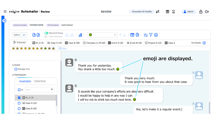 New features for chat review that include emoji viewing and chat deduplication. Additional implementation of AI review tool “KIBIT Automator”.のサムネイル